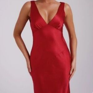 Red Satin Dress, rope in back to tie bow or make looser or tighter